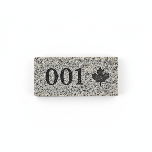 Small numbered granite paving stone 6x12 inches with maple leaf